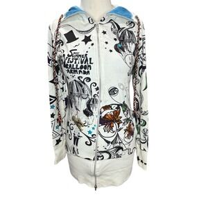 Vintage Y2K Oilily Graphic Full Zip Hoodie Size XS Festival Artwear Playful RARE